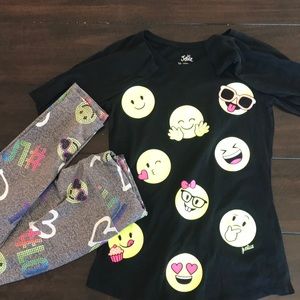 Justice girls emoji leggings and shirt